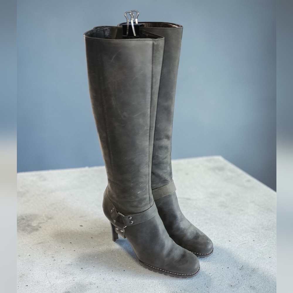 Women Vintage Leather Charcoal Gray Riding Boots By Gianni Bini  Size 8M